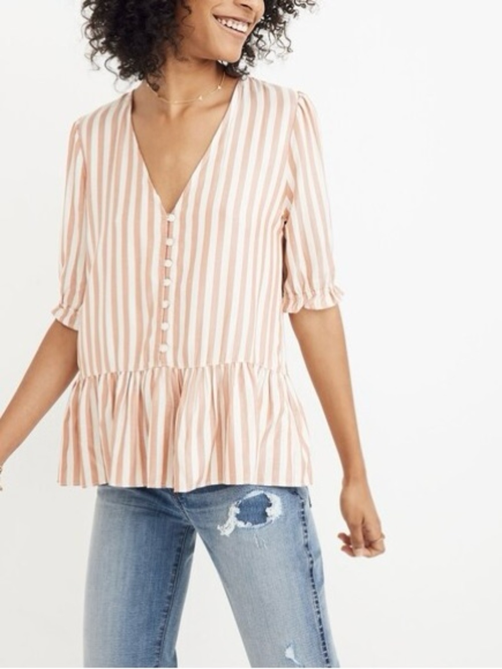 ✨Madewell Courtyard Ruffle-Hem Top in Stripe Size S